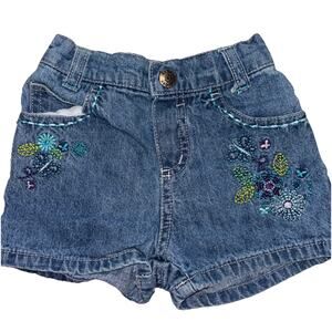 Vintage Baby Girl 18 Mon Faded Glory Butterfly Embroidered Jean Shorts W/Pockets